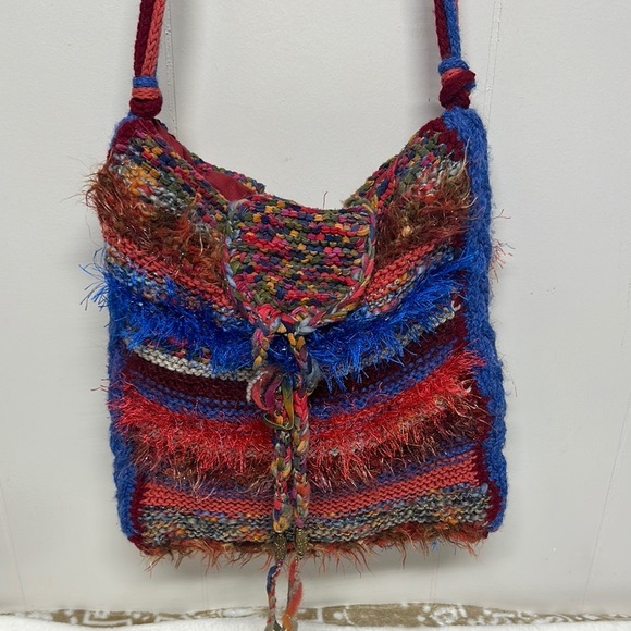 Red and Blue Hobo Bag with Bohemian Flair - Picture 11 of 11
